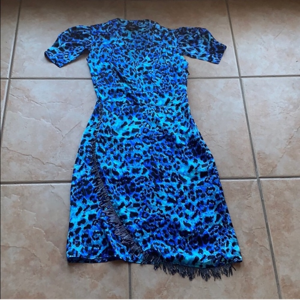 Size 2 cobalt blue leopard print silk Prova dress